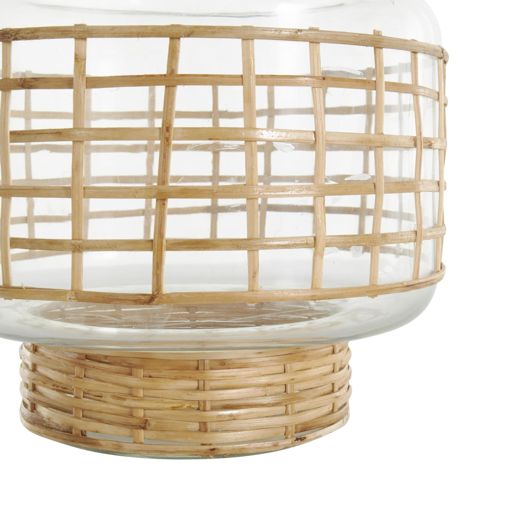 DecMode 12", 9"H Handmade Rattan Wrapped Glass Vase, Set of 2