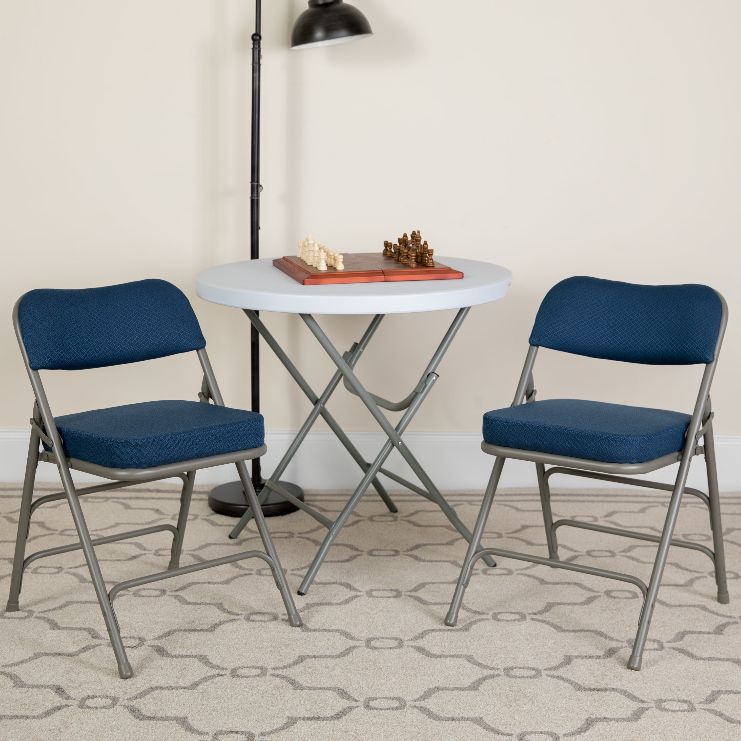 BizChair 2 Pack Cobalt Blue Triple Braced /& Double Hinged Metal Folding Chair