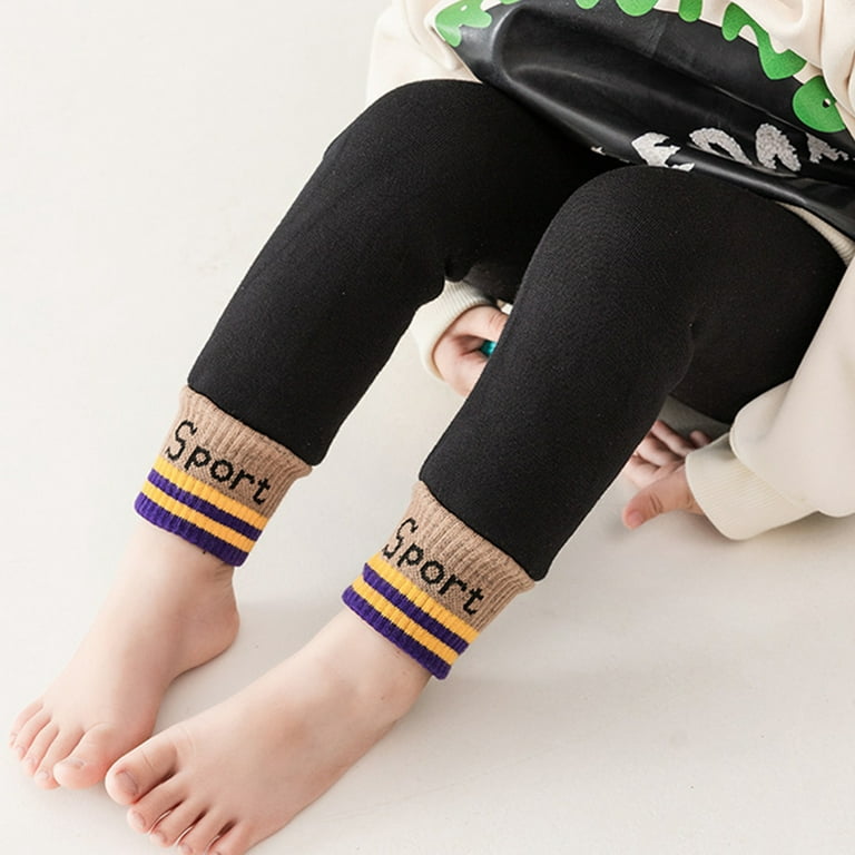 Kids Girls Winter Warm Velvet Leggings Stretch Cotton Cable Knit Fleece  Lined Pants Tights