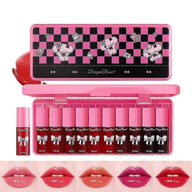 Exquisite10Pcs Lip Tint Stain Set Mini Liquid Lipstick, Moisturizing Lip Gloss, Multi-Use Lip and Cheek Tint, Non-Stick Cup, Long-Lasting