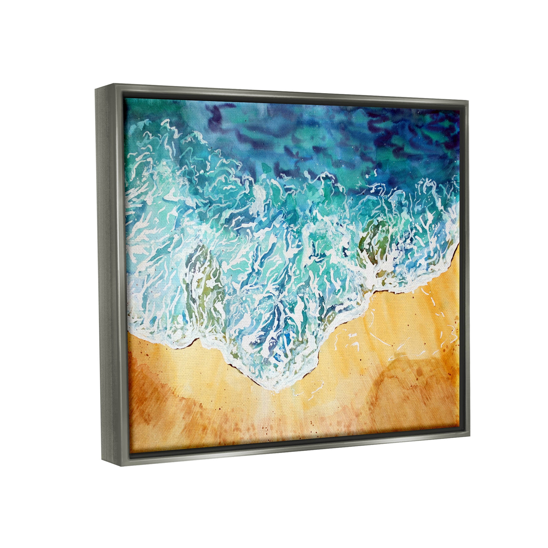 Aerial Wave Splash Shore Coastal Graphic Art Luster Gray Framed Art Print Wall Art