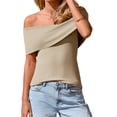 thumbnail image 5 of Short Sleeved Women's Off The Shoulder Sweaters Casual Knit Y2K Going Out Tops Blouses, 5 of 5