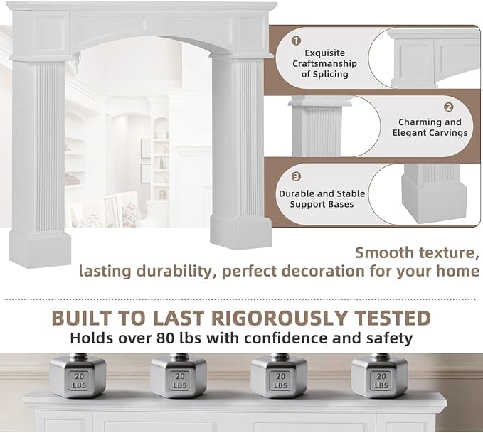 EPICOZY 43.3" Fireplace Mantel, Freestanding Fireplace Surround with Leg for Electric Fireplaces, MDF Mantel Surround with Shelf for Living Room with Decorative Pattern, Anti-Tipping & Waterproof