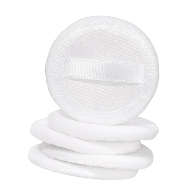 HILABEE 5Pcs Cotton Makeup Powder Puff with Strap Blush Loose Powder Blending Puff White