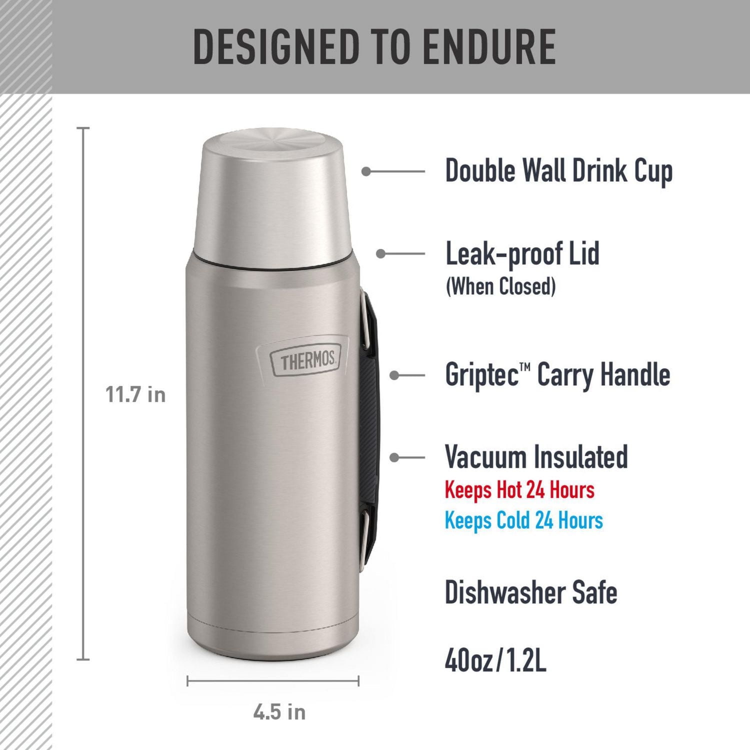 Bouteille Isotherme en Acier Inoxydable de 1,2 L, Série Icon de Thermos, Argentée