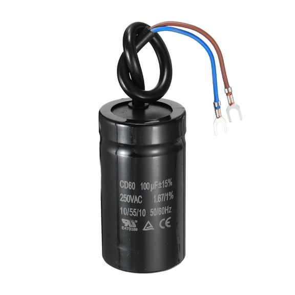 Uxcell CD60 Run Capacitor, 100uF 250VAC 50/60Hz 2 Wires CD60 Motor Starting Capacitor for Washing Machine, Air Compressor, Refrigerator, Black
