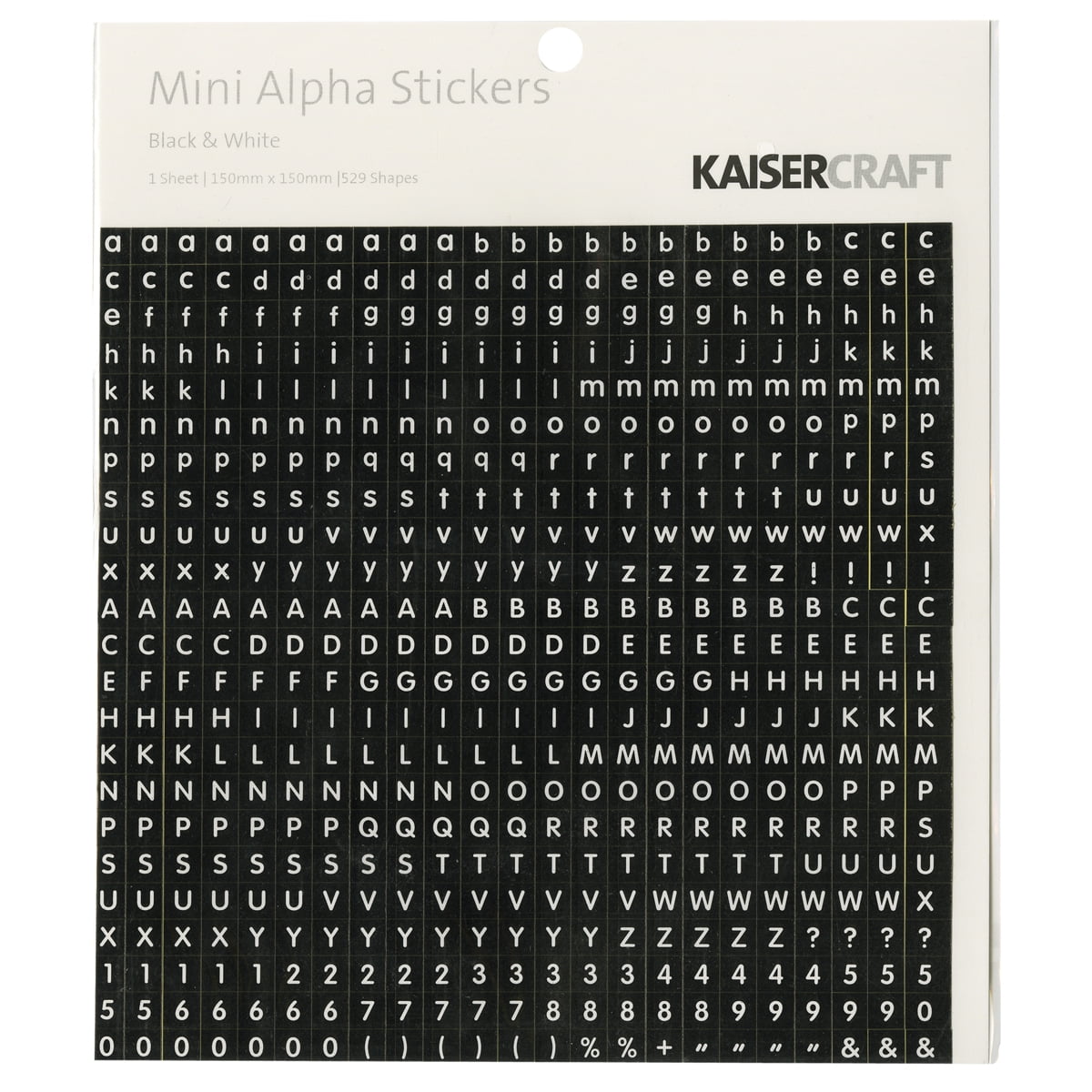 Mini Alphabet Stickers 5.9"X5.9" SheetBlack & White