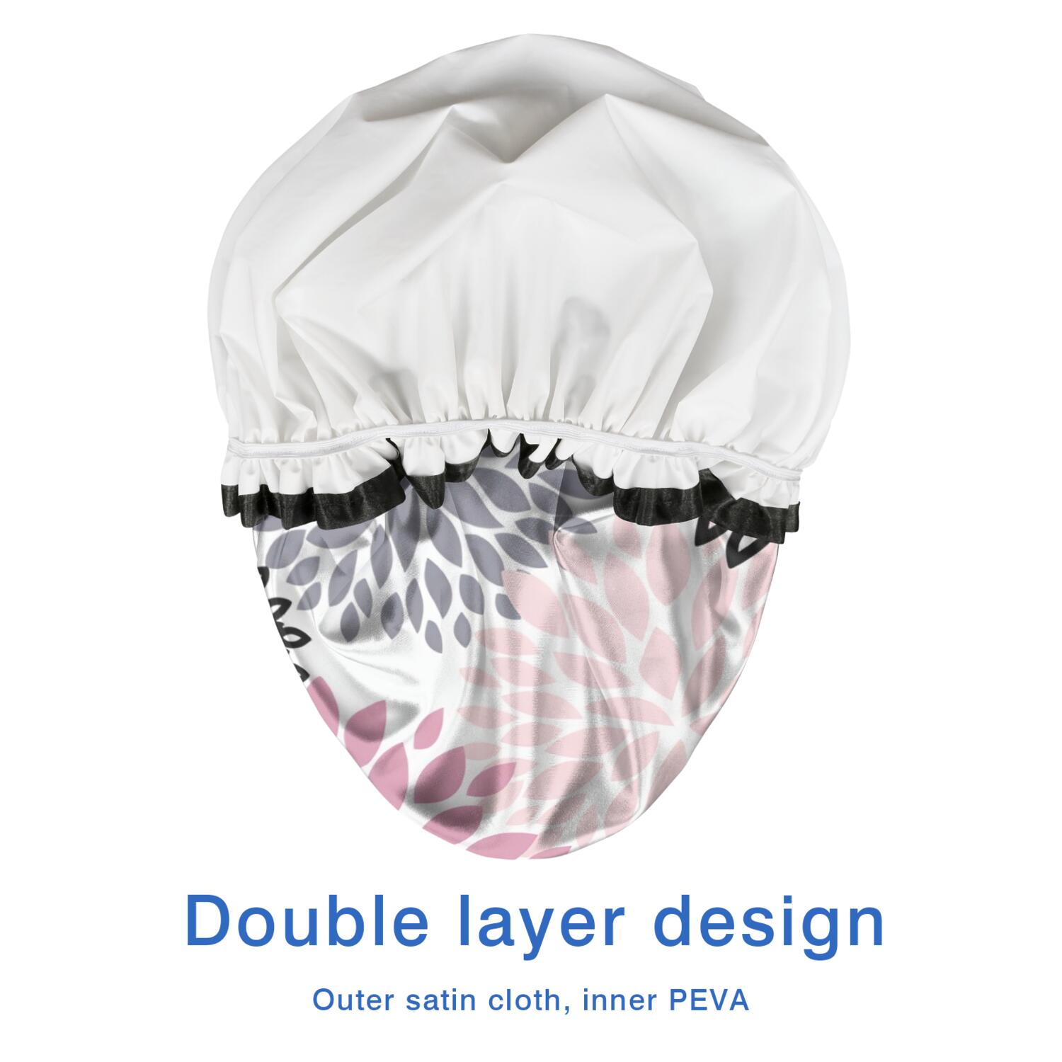 Shower Caps,Pink Floral and Petal Pattern Waterproof Shower Cap for Women 4 Pieces,Double Reusable Hair Cover for Shower PEVA Elastic Stretch Hem