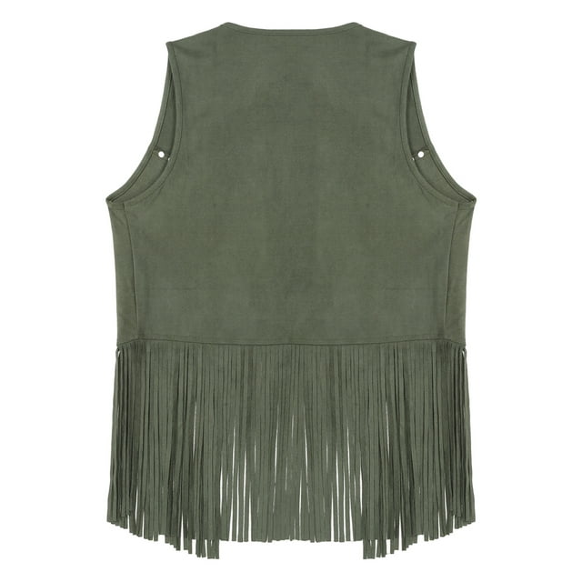 TiaoBug Gilet Sans Manches à Franges pour Hommes, Veste Cardigan Western Cowboy Vert Armée TTG