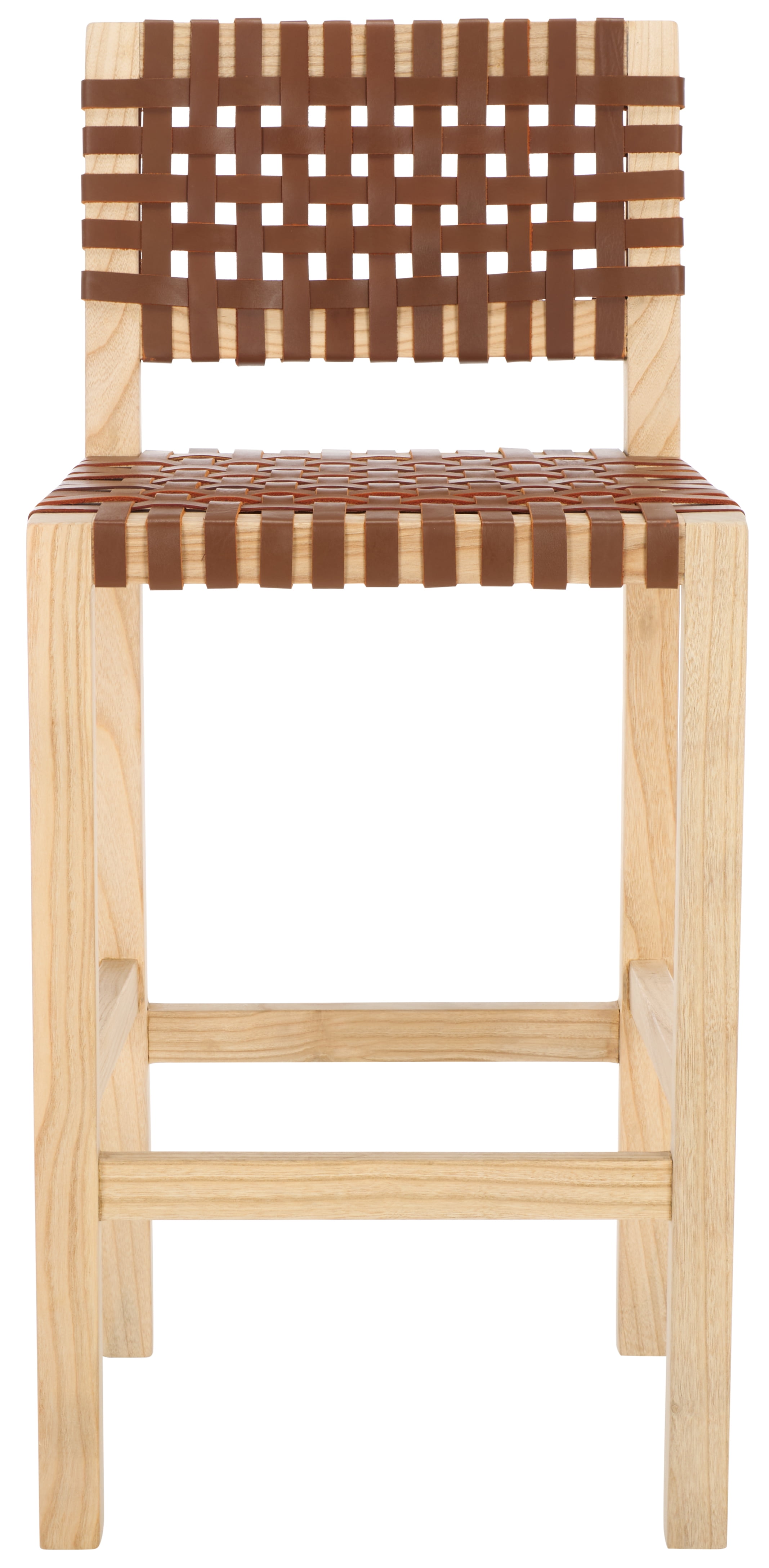 SAFAVIEH Paxton Upholstered Woven Leather Barstool with Footrest