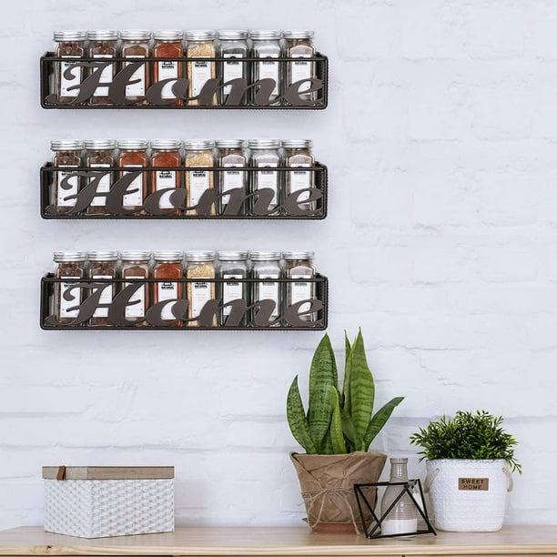 Spice Rack Organizer Wall Mount, 3 Spice Racks with 24 Glass Spice Jar