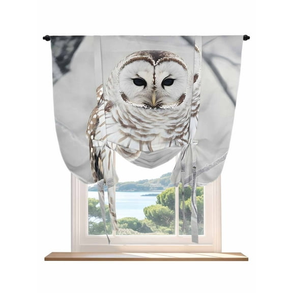 White Owl Tie Up Curtains for Windows 45 Inch Length Balloon Curtains Kitchen Adjustable Balloon Window Shade Farmhouse Animal Birds Tree Branches Tie Up Valance Bathroom Curtain Window 42"x45"