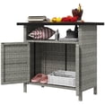 thumbnail image 1 of Grey PE Wicker Outdoor Storage Cabinet with Two Doors and Open Shelf, Weather Resistant Rattan Patio Sideboard for Pool, Backyard, and Spa, 35.4"L x 20.9"W x 33.5"H, Steel Frame, 1 of 7