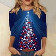 thumbnail image 2 of Womens T-shirts Xmas Tree Print Christmas Shirts 3/4 Sleeve Tops Round Neck Casual Trendy Holiday Graphic Tees (L, Navy), 2 of 5