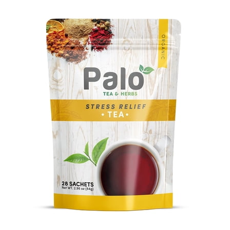 Palo TEA & HERBS Stress Relief Tea – Herbal Tea Blend for Relaxation & Calm – 28 Sachets – Caffeine-Free – Natural Herbal Ingredients – Supports Relaxed Mood & Better Sleep – 2.96oz (84g)