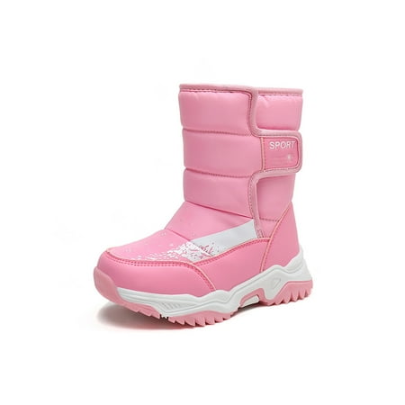 

Ritualay Unisex Kids Warm Shoes Mid Calf Snow Boots Comfort Winter Boot Non-Slip Breathable School Outdoor Plush Lined Pink 2.5Y