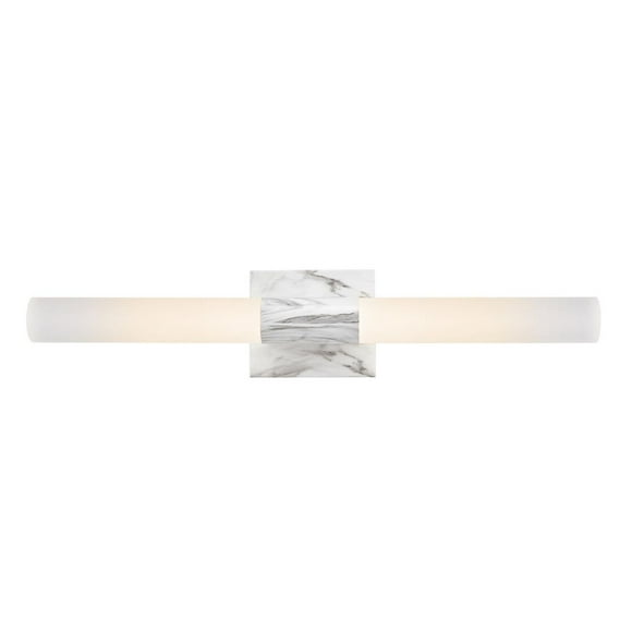 Applique murale à deux têtes à DEL intégrées et à intensité variable Marseille, similimarbre blanc, abat-jours en acrylique givré, 19 W, 1 200 lm