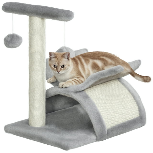 PawHut 17" Small Cat Tree, Cat Tower with Rotatable Top Pole, Light Grey