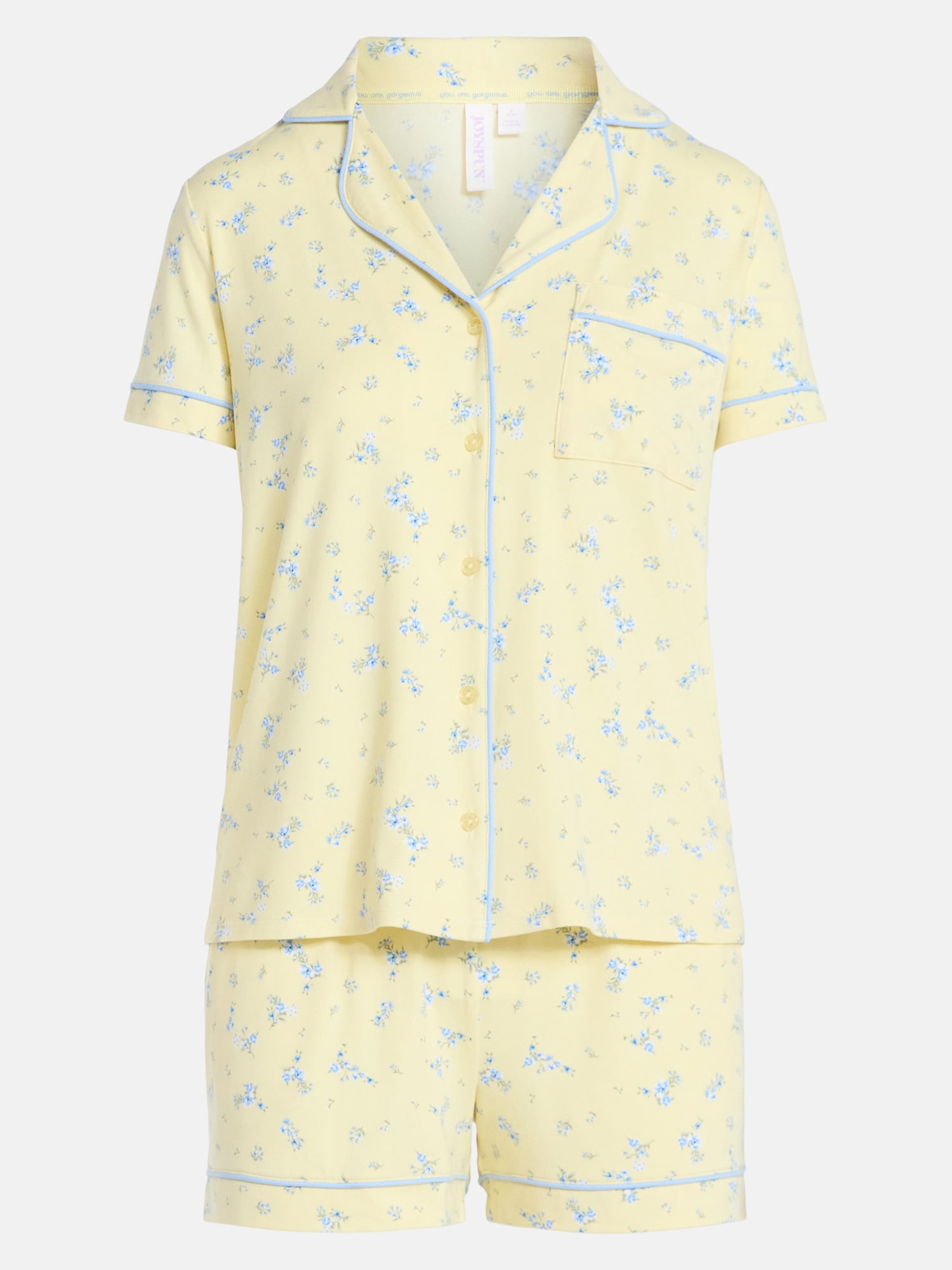 Joyspun Women's Dreamy Soft Collection Notch Collar Top and Shorts Pajama Set, 2-Piece, Sizes XS-3X