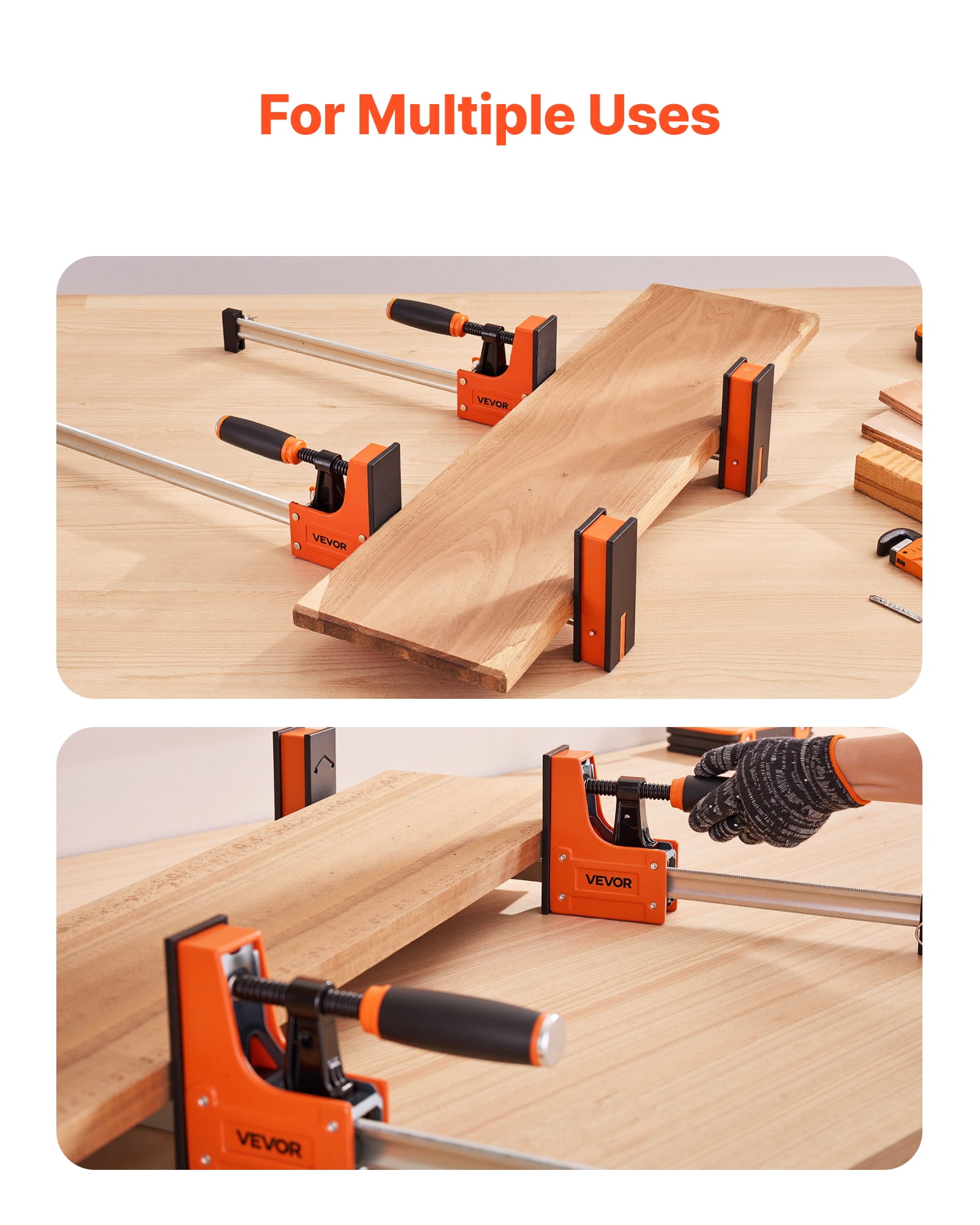 VEVOR Bar Clamps for Woodworking, 2-Pack 24 inch Parallel Clamp Set, F-Clamp with 1500 lbs Load Limit, Even Pressure, High-strength Plastic and Carbon Steel, for Woodworking Metal Working, Orange