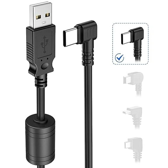 Pixelman Dash Cam Power Cord,(15Ft USB Type-C)Thicker Shielded USB C Dashcam Charger Cable, Mirror Camera Charging Cable,90 Degree Dash Cam Replacement Power Cord,Car Dashcams Power Adapter Long Wire
