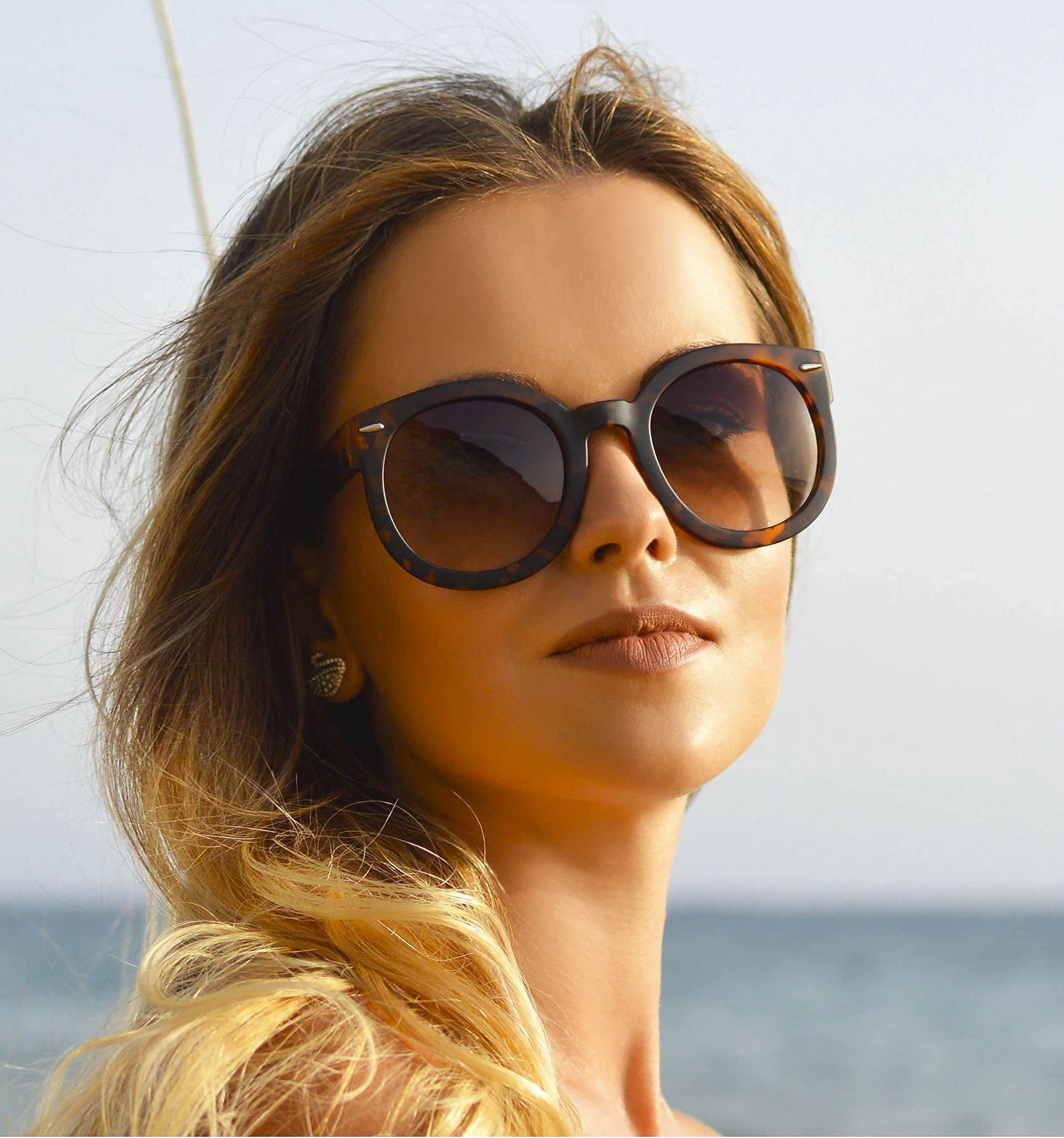 grinderPUNCH Female Oversized Polarized Round Adult Sunglasses Thick Glasses Frame for Women