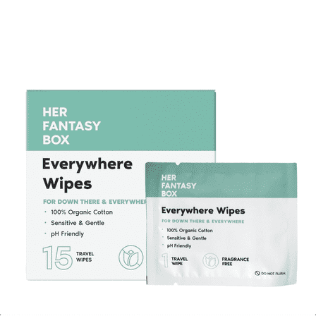 Her Fantasy Box | Everywhere Wipes – 100% Organic Cotton, Gentle & Refreshing, pH-Balanced, Fragrance-Free, Plant-Powered for Body, Face & Intimate Areas, Ideal for Sensitive Skin - 2 Pack, 30 Wipes