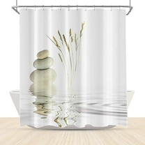Asian Zen Stone Shower Curtain Spa Pebble Grass Reflection in Water Simple 72x72 Inch