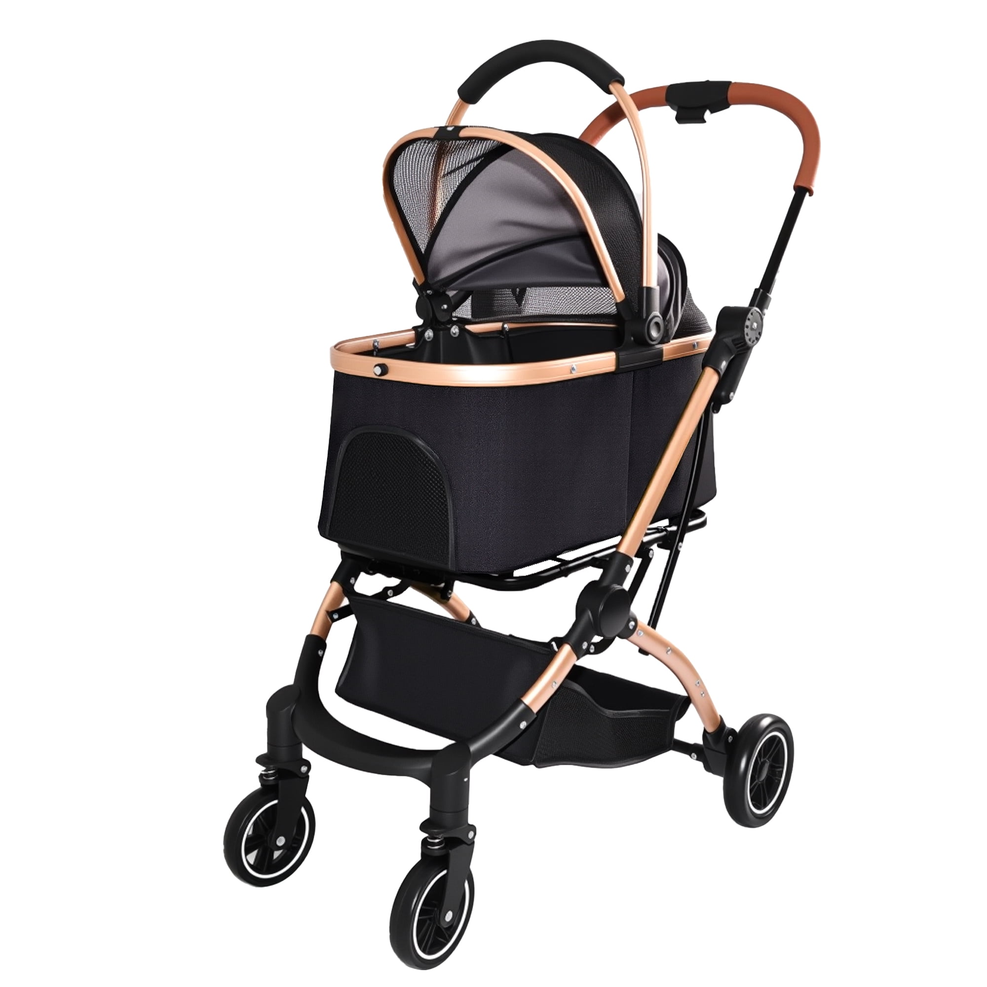 2-in-1 Detachable Foldable Pet Stroller Holds 28 LBS, Breathable Carrier with Adjustable Sunshade, Shockproof 360° Swivel Lockable Wheels, Telescopic Handle & Large Storage for Dogs Cats