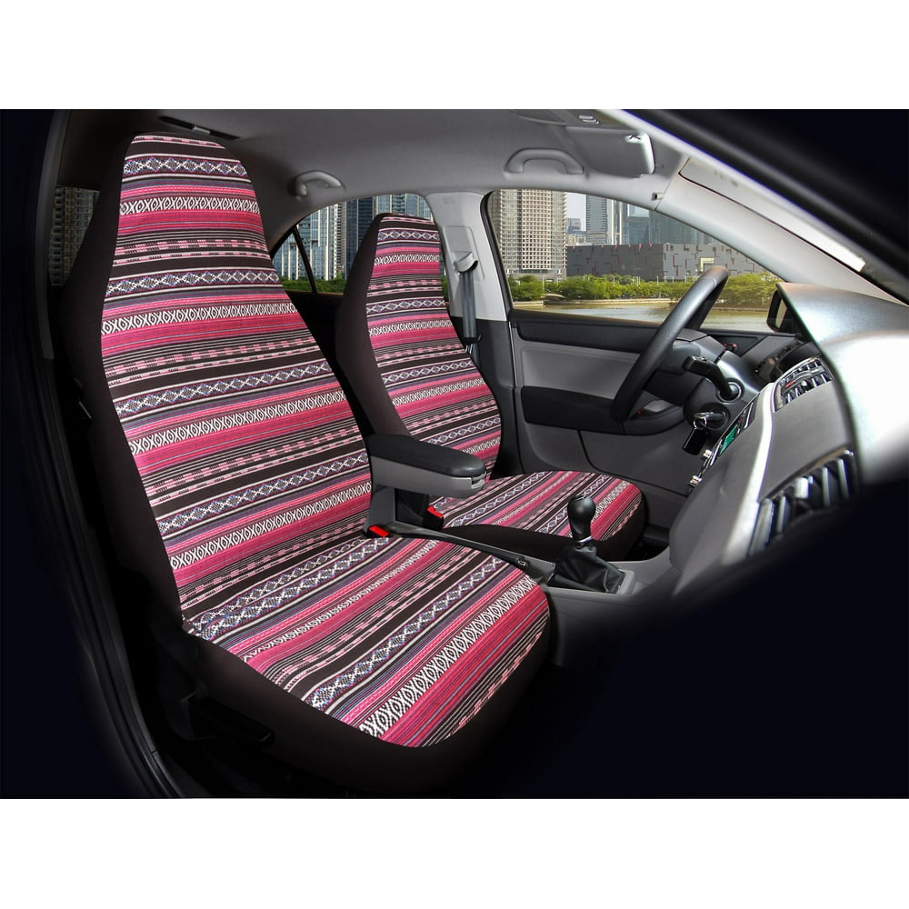 Auto Drive 2PC High Back Seat Covers Modern Aztec Pink Universal Fit