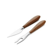 Nambe Curvo Wood and Stainless Steel Cheese Fork and Knife (2 Pieces)
