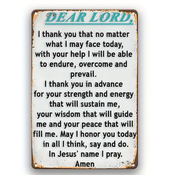 "Dear Lord" Prayer Metal Sign, 8x12 Inch Aluminum Christian Wall Decor Plaque, Daily Inspirational Religious Scripture Blessing Gift for Home, Chapel