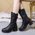 thumbnail image 4 of NECHOLOGY Botas Mujer Adulto Femenino Zapatos Botines mujer Otoño e Invierno Botines de mujer Tacón grueso Tacón medio Color sólido Flores negras Cremallera (Black, 6.5), 4 of 7