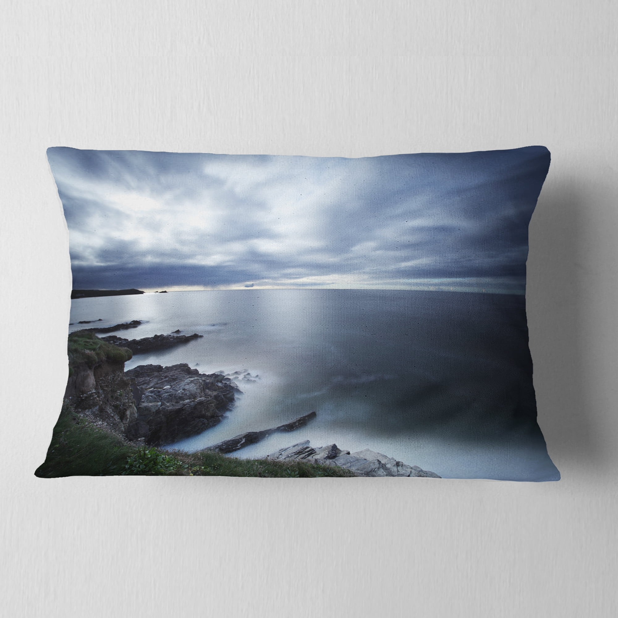 Designart Gloomy Bluish Atlantic Beach Portugal - Seascape Throw Pillow - 12x20