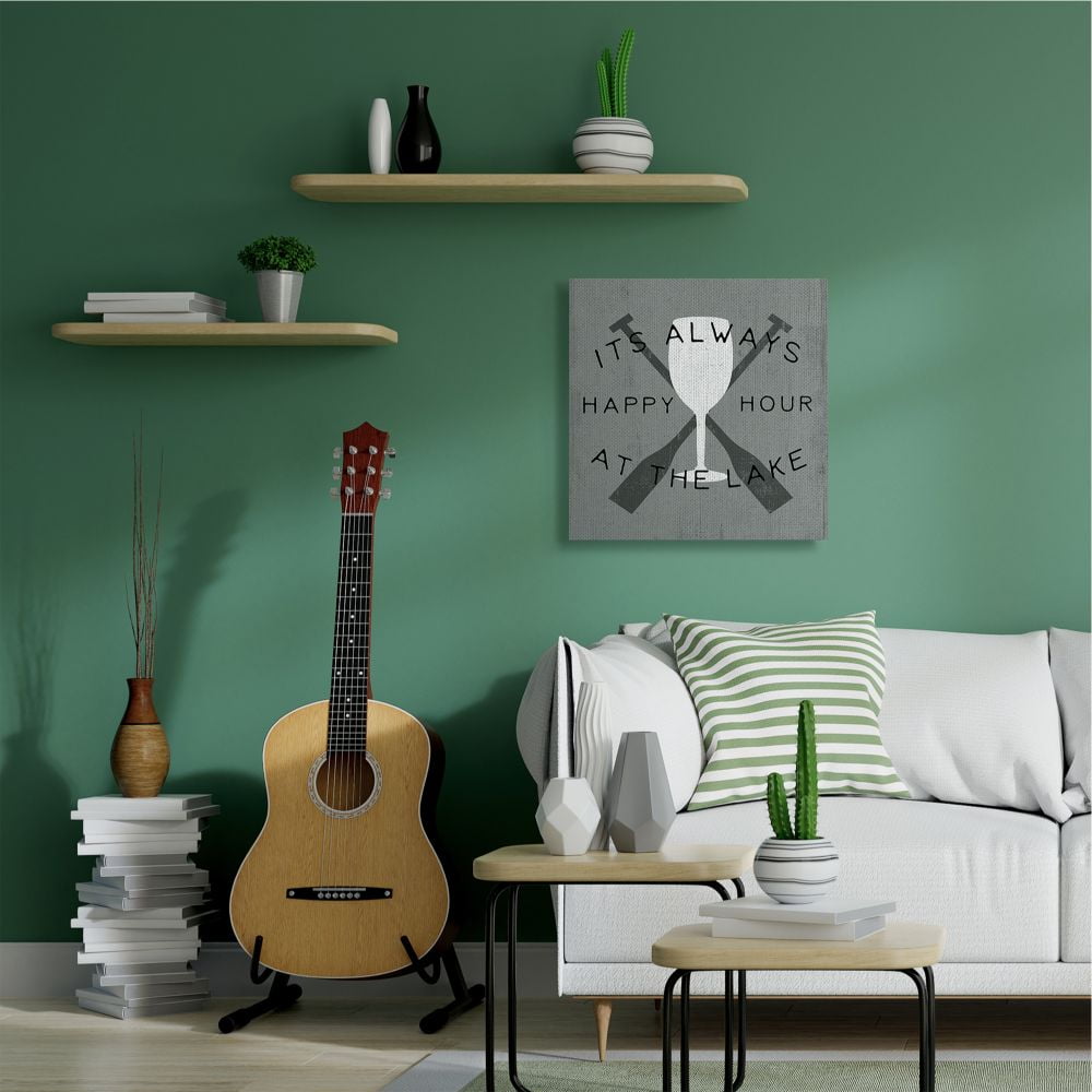 Stupell Industries Always Happy Hour At Lake Grey Boat Oars Canvas Wall Art Design by Daphne Polselli, 30" x 30"