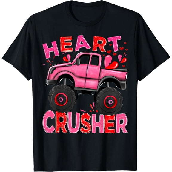 Monster Truck Hearts Cool Valentines Day Toddler Boys Kids T-Shirt
