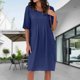 thumbnail image 4 of Vestido Lino Algodón Vestidos casuales con bolsillo Vestido bohemio de playa Vestidos de gran tamaño (Azul marino XL) Ygjytge para Mujer Azul marino T S, 4 of 8