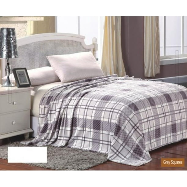 Ultra Soft Grey Square Plaid Design King Size Microplush ...