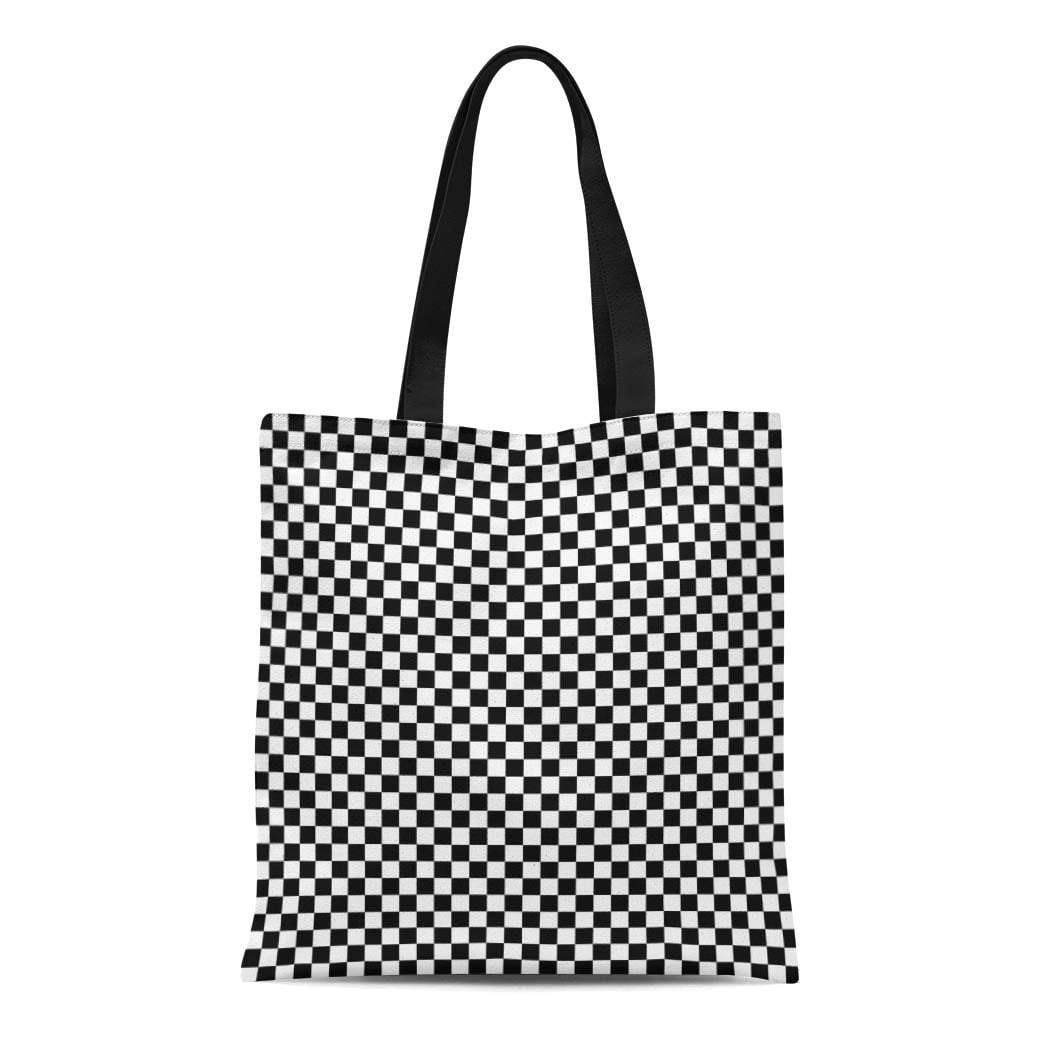 ASHLEIGH Canvas Tote Bag Gray Board Modern Checkered Pattern Black and White Chess Durable ...