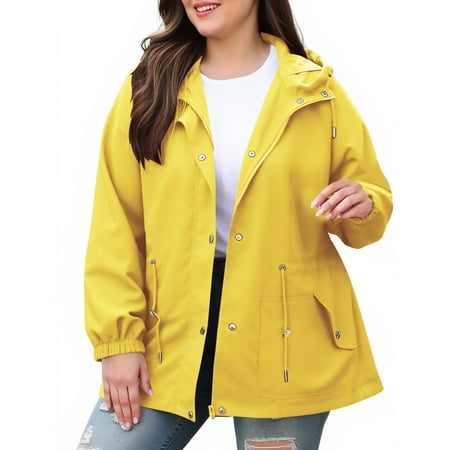 SAFUNY Women's hooded mid length jacket with multiple pockets durable versatile for outdoor trips daily wear all seasons Yellow XXXXXL