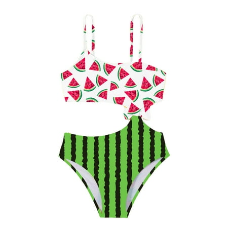 Toimothcn Girl s Bathing Suit Sleeveless Cute Sweet Watermelon Printed 2 Piece Bikini Set Quickly Dry Cover Up Swimwear 13-14 Years