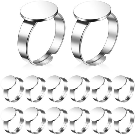 

FRCOLOR 20 Pcs Adjustable Finger Rings Settings Stainless Steel Finger Rings Bases Components with Flat Round Blanks for Making Rings
