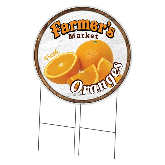 SignMission Corrugated Plastic Sign With Stakes 36" Circular - Farmer's Market Oranges | Coroplast Yard Sign With Stake |  Made in the USA