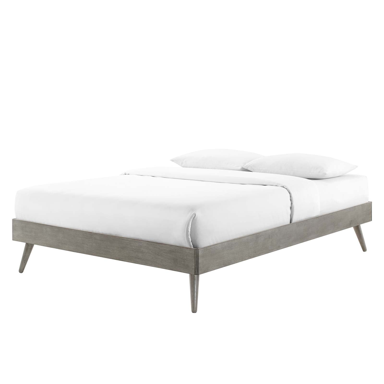 Margo Mid-Century Gray Queen Platform Bed with Wood Slats