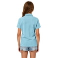 thumbnail image 4 of Girls Short Sleeve Pique Polo Shirt Preschool Shirt Matching Ribbed Collar Banded Sleeves Three-button Placket Uniform Sky Blue 120, 4 of 7