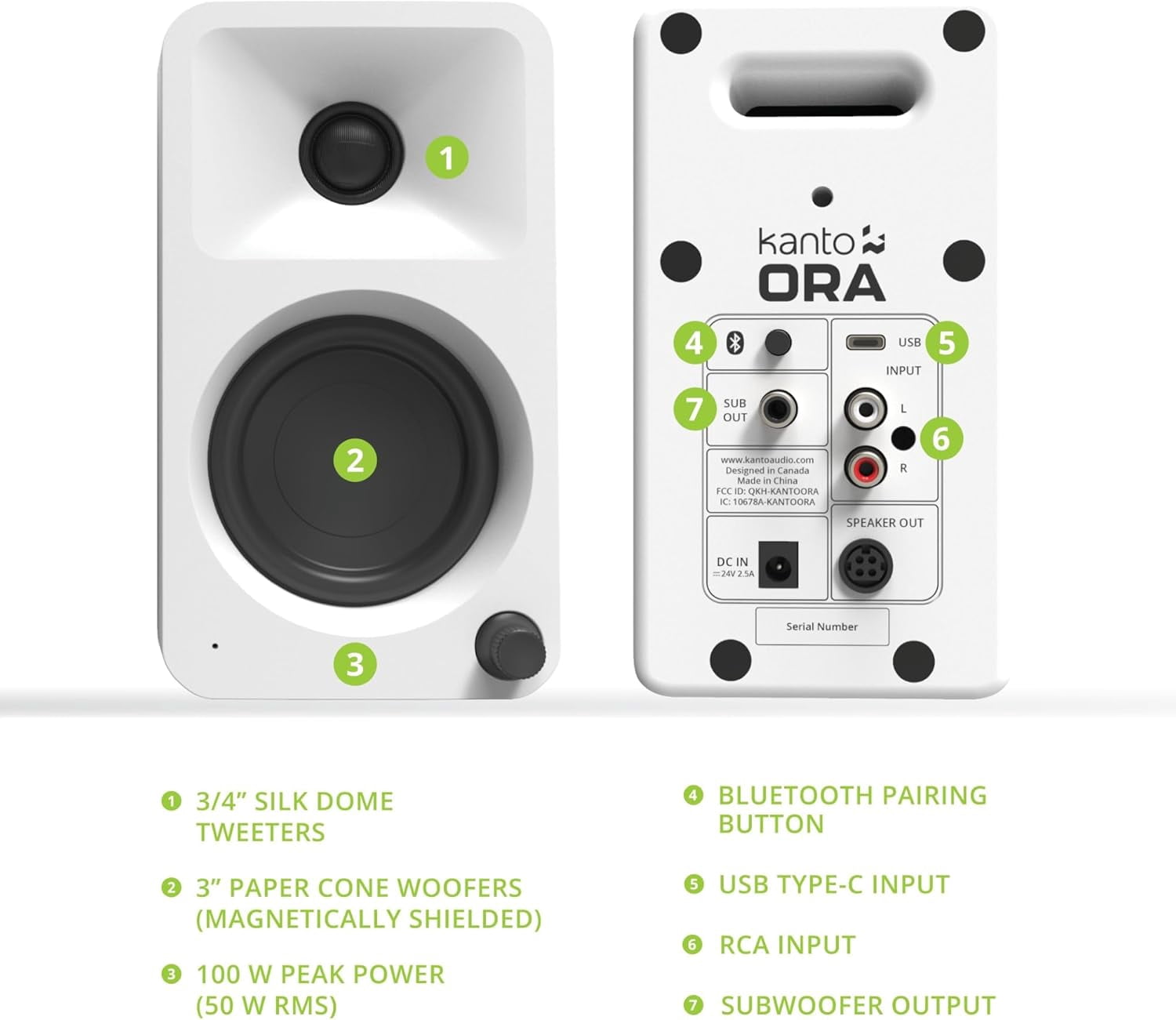 Kanto ORAMW Powered Reference Bluetooth Desktop Speakers - White Pair with 3 Year Amber Protection Plan (2024)