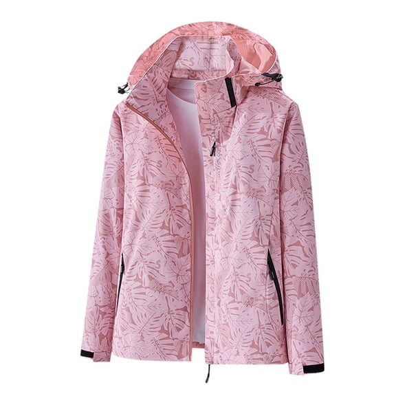 ZHOUCHANKIDS Women's Waterproof Rain Jacket,Lightweight Windproof Full Zip Women's Packable Fall Raincoat Windbreaker with Hood Pink XL
