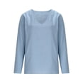 thumbnail image 4 of ManxiVoo Casual Linen Blend Long Sleeve Tops for Women V Neck Pullover Blouses Lightweight Summer Loose Fit Shirts S Size Blue, 4 of 6