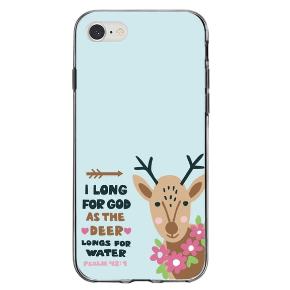 DistinctInk Clear Shockproof Hybrid Case for iPhone 7 8 SE (2020 Model) 4.7" Screen TPU Bumper Acrylic Back Tempered Glass Screen Protector - Psalm 42:1 - Long for God as the Deer Water