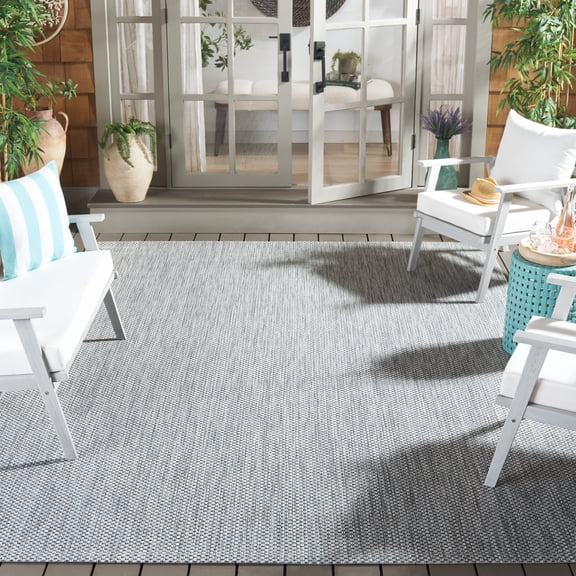 Safavieh Courtyard Finnian Solid Indoor/Outdoor Area Rug, Gray/Navy, 9' x 9' Square